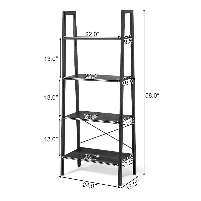 Étagère échelle en bois Costway à 4 niveaux, bibliothèque, étagère de rangement