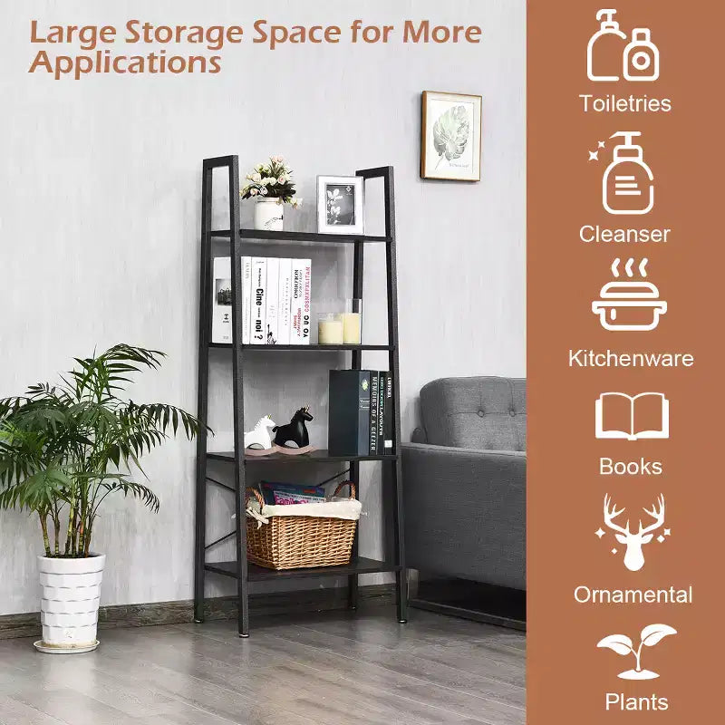 Étagère échelle en bois Costway à 4 niveaux, bibliothèque, étagère de rangement