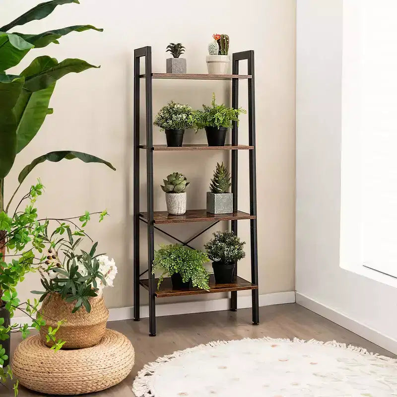 Étagère échelle en bois Costway à 4 niveaux, bibliothèque, étagère de rangement