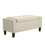 HOMCOM Linen Storage Ottoman Bench Lift Top Tufted Rectangle Ottoman for Living Room, Entryway, or Bedroom, Beige