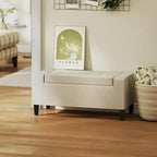 HOMCOM Banc Coffre de Rangement en Lin, Repose-Pieds Matelassé avec Couvercle Relevable pour Salon, Entrée ou Chambre, Beige