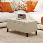 HOMCOM Banc Coffre de Rangement en Lin, Repose-Pieds Matelassé avec Couvercle Relevable pour Salon, Entrée ou Chambre, Beige