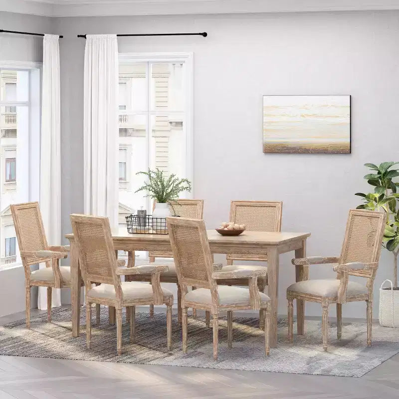 Set of 6 Maria French Country Wood and Cane Upholstered Dining Chairs - Christopher Knight Home