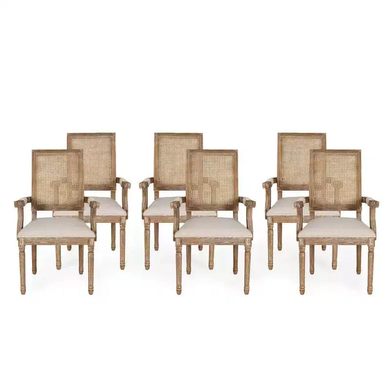 Lot de 6 chaises de salle à manger tapissées en bois et cannage Maria French Country - Christopher Knight Home