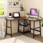 Costway Bureau d'angle en forme de L avec étagères de rangement Noir/Brun Rustique