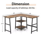Costway Bureau d'angle en forme de L avec étagères de rangement Noir/Brun Rustique