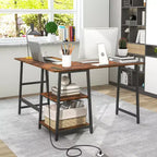 Costway Bureau d'angle en forme de L avec étagères de rangement Noir/Brun Rustique