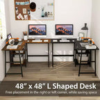 Costway Bureau d'angle en forme de L avec étagères de rangement Noir/Brun Rustique
