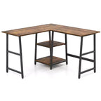 Costway Bureau d'angle en forme de L avec étagères de rangement Noir/Brun Rustique