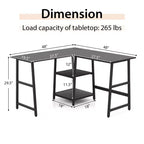 Costway Bureau d'angle en forme de L avec étagères de rangement Noir/Brun Rustique