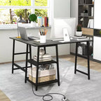 Costway Bureau d'angle en forme de L avec étagères de rangement Noir/Brun Rustique