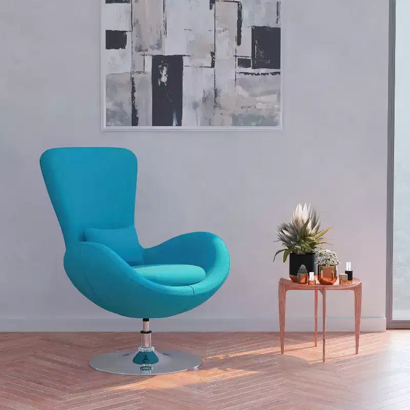 Chaise longue Merrick Lane style œuf à dossier haut avec base pivotante en métal à 360°