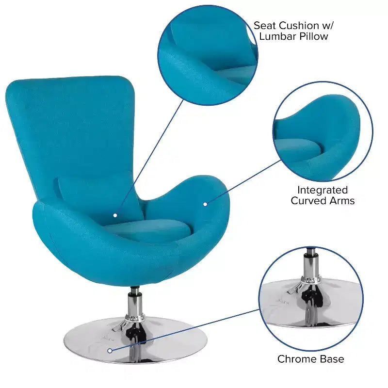 Chaise longue Merrick Lane style œuf à dossier haut avec base pivotante en métal à 360°