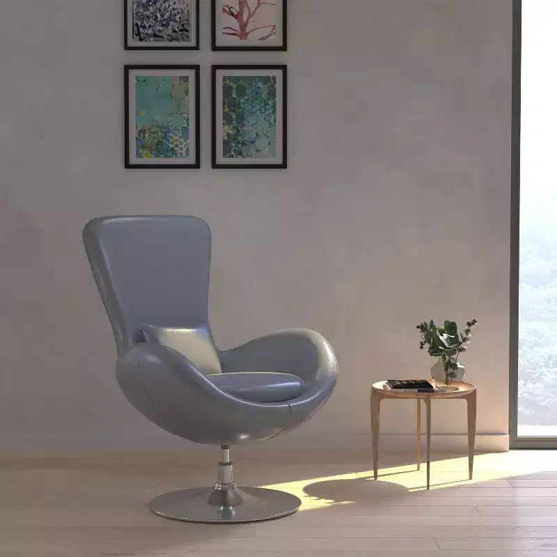 Chaise longue Merrick Lane style œuf à dossier haut avec base pivotante en métal à 360°