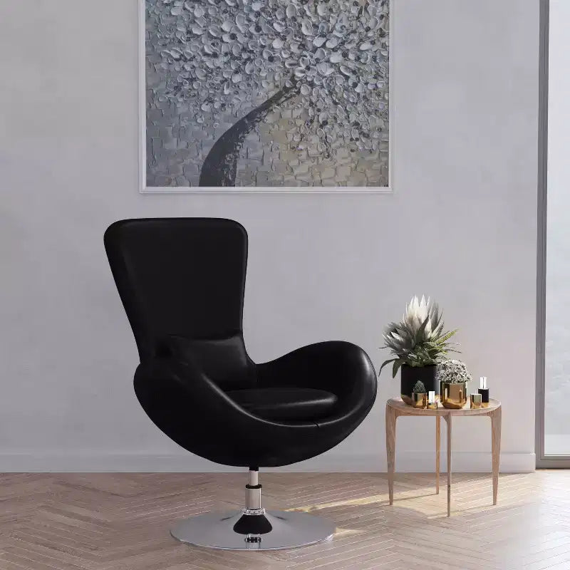 Chaise longue Merrick Lane style œuf à dossier haut avec base pivotante en métal à 360°