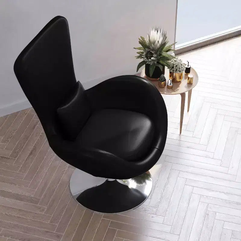 Chaise longue Merrick Lane style œuf à dossier haut avec base pivotante en métal à 360°