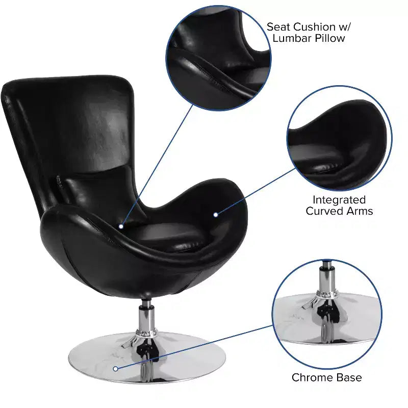 Chaise longue Merrick Lane style œuf à dossier haut avec base pivotante en métal à 360°