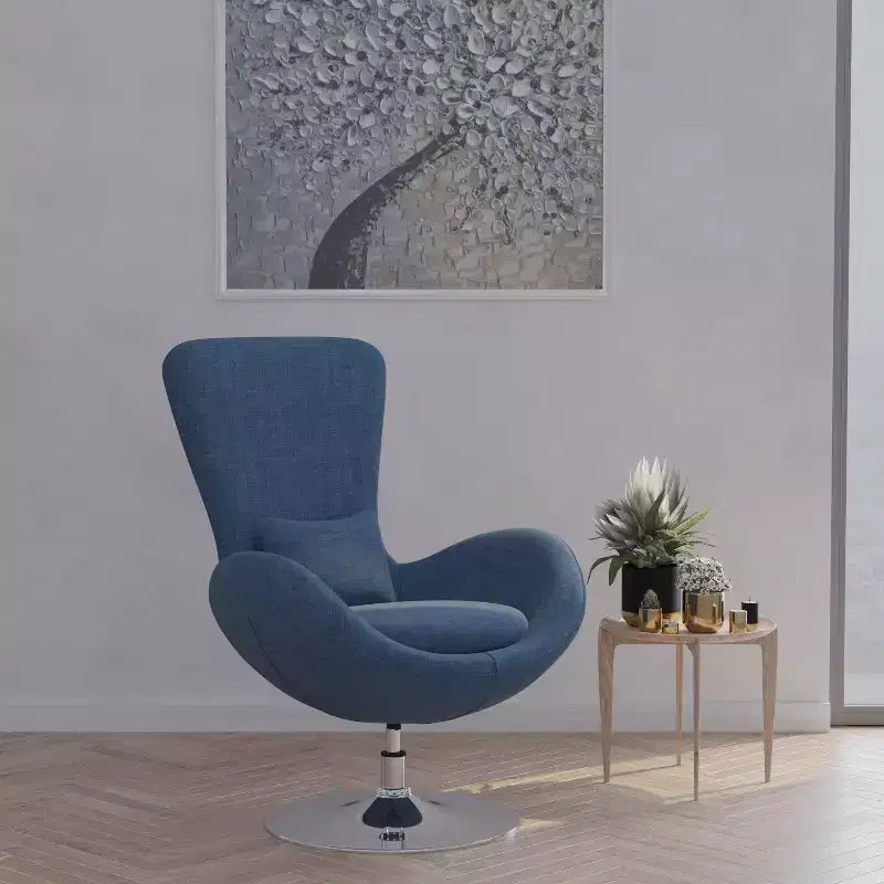 Chaise longue Merrick Lane style œuf à dossier haut avec base pivotante en métal à 360°