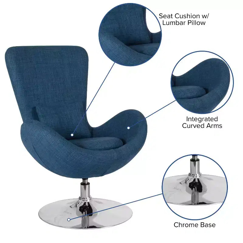 Chaise longue Merrick Lane style œuf à dossier haut avec base pivotante en métal à 360°