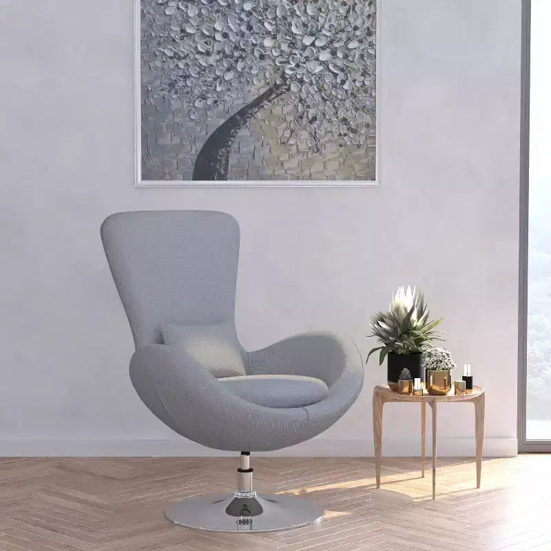 Chaise longue Merrick Lane style œuf à dossier haut avec base pivotante en métal à 360°