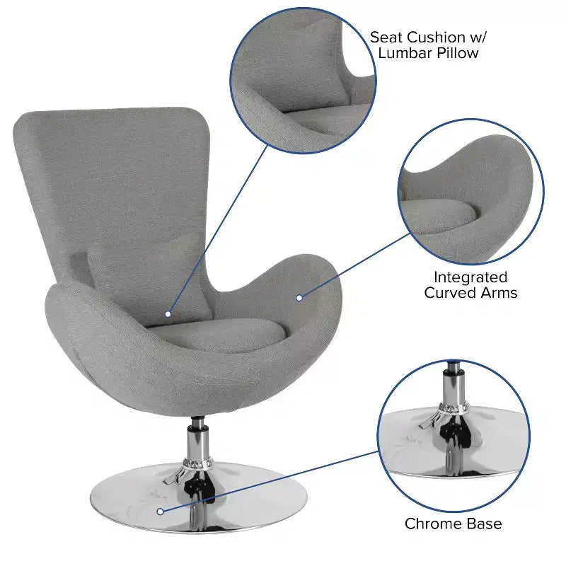 Chaise longue Merrick Lane style œuf à dossier haut avec base pivotante en métal à 360°