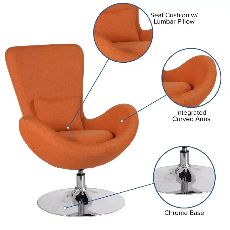 Chaise longue Merrick Lane style œuf à dossier haut avec base pivotante en métal à 360°