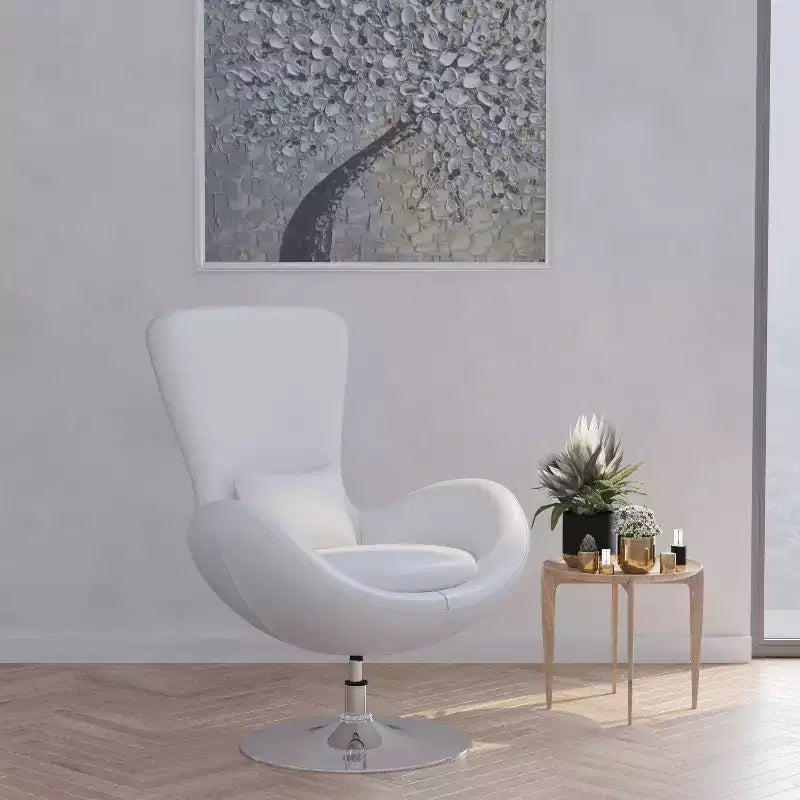 Chaise longue Merrick Lane style œuf à dossier haut avec base pivotante en métal à 360°