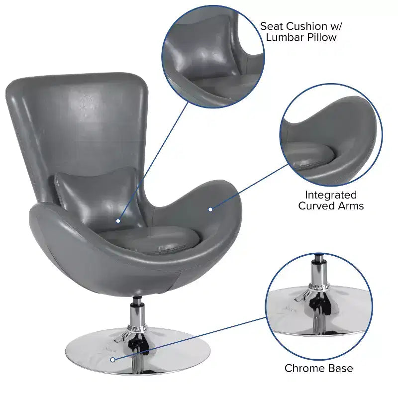 Chaise longue Merrick Lane style œuf à dossier haut avec base pivotante en métal à 360°