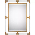 Uttermost Rectangular Vanity Accent Wall Mirror Modern Beveled Gold Iron Clear Acrylic Frame 28 Wide for Bathroom Living Room
