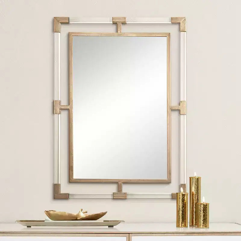 Miroir mural rectangulaire Uttermost, moderne, biseauté, cadre en fer doré et acrylique transparent, 71 cm de large, pour salle de bain ou salon