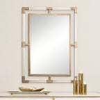 Miroir mural rectangulaire Uttermost, moderne, biseauté, cadre en fer doré et acrylique transparent, 71 cm de large, pour salle de bain ou salon