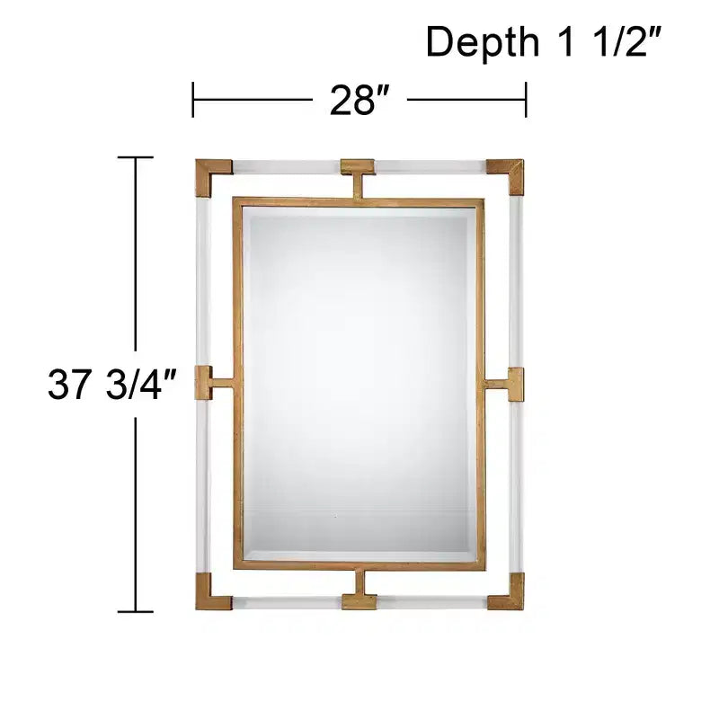 Miroir mural rectangulaire Uttermost, moderne, biseauté, cadre en fer doré et acrylique transparent, 71 cm de large, pour salle de bain ou salon