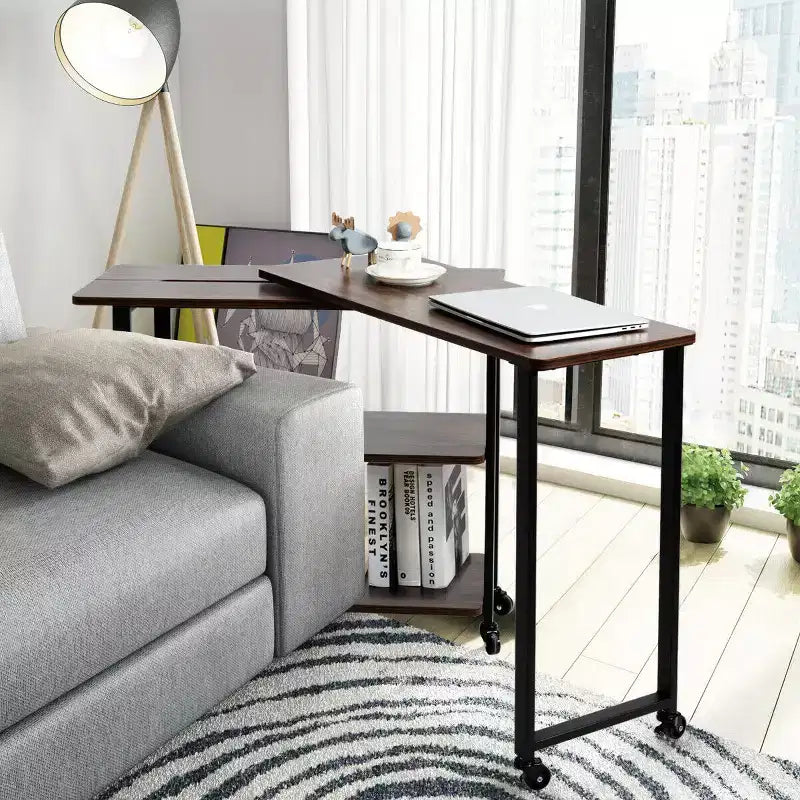 Costway Table d'appoint de canapé pivotante en noyer avec roulettes, brevetée