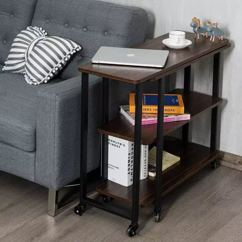 Costway Table d'appoint de canapé pivotante en noyer avec roulettes, brevetée