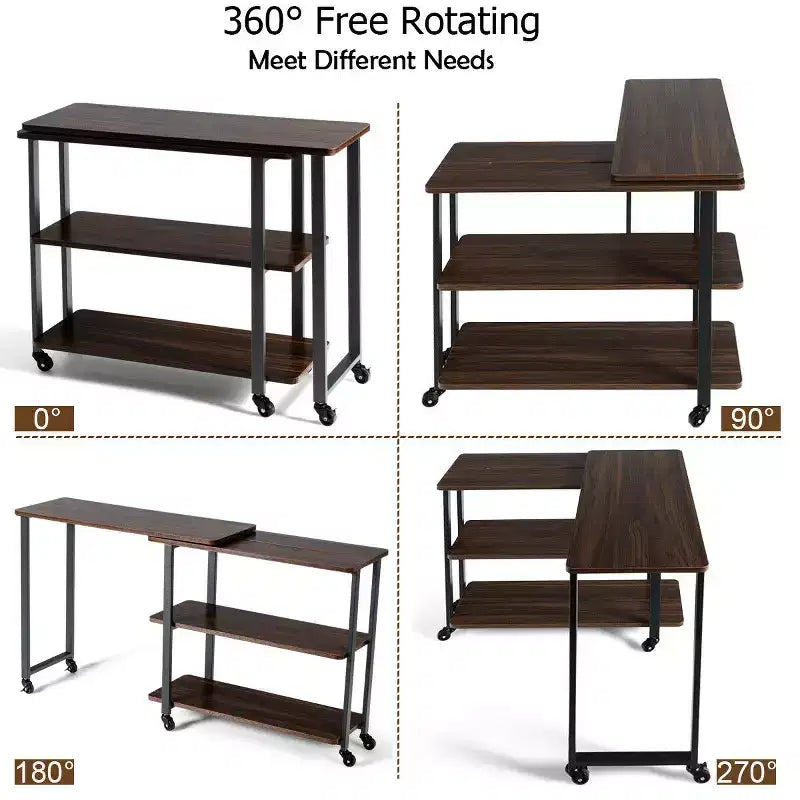 Costway Table d'appoint de canapé pivotante en noyer avec roulettes, brevetée