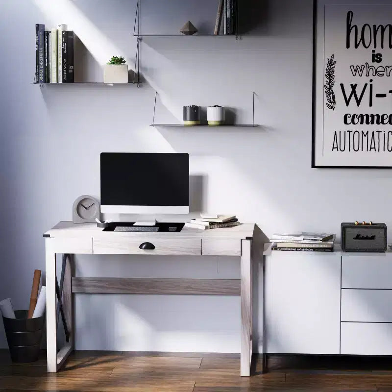 Bureau d'ordinateur de bureau HOMCOM, bureau rustique, poste de travail de style ferme avec tiroir de rangement, cadre en X