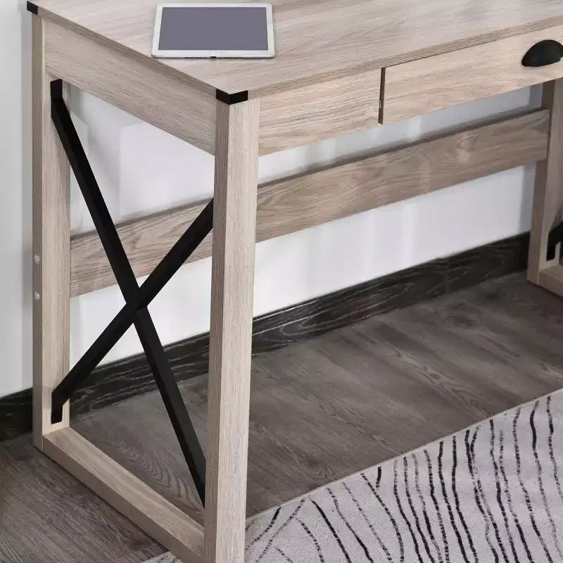 Bureau d'ordinateur de bureau HOMCOM, bureau rustique, poste de travail de style ferme avec tiroir de rangement, cadre en X