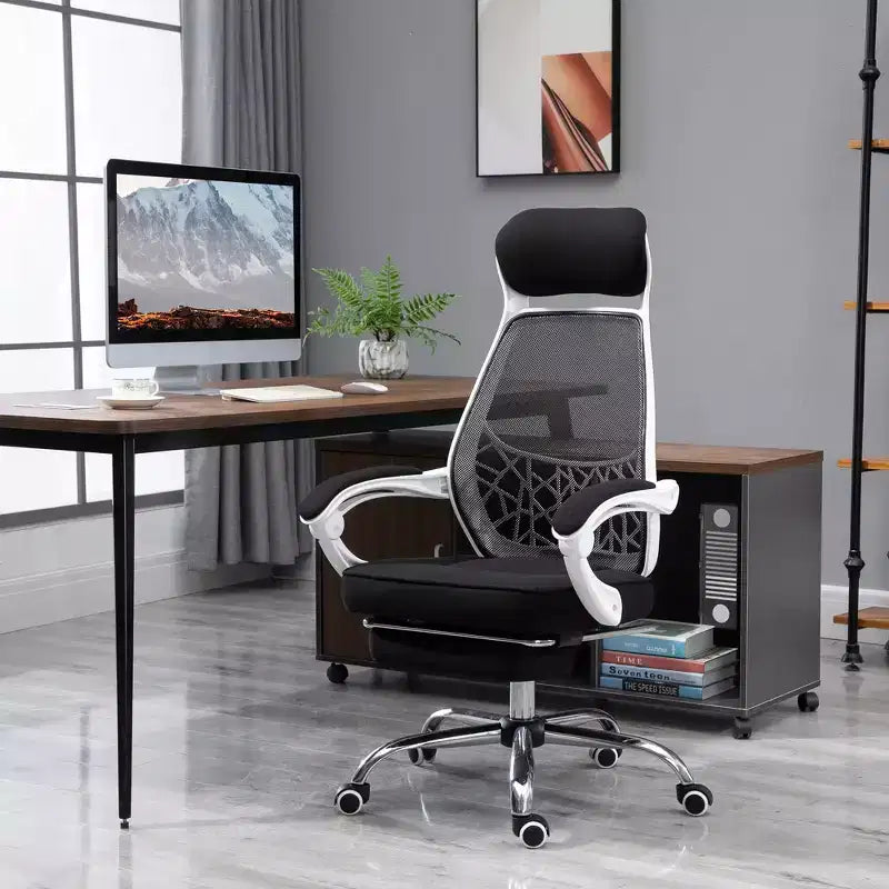 Vinsetto Chaise de bureau ergonomique à dossier haut en maille, inclinable, pivotante, avec repose-pieds rétractable, appui-tête et accoudoirs rembourrés