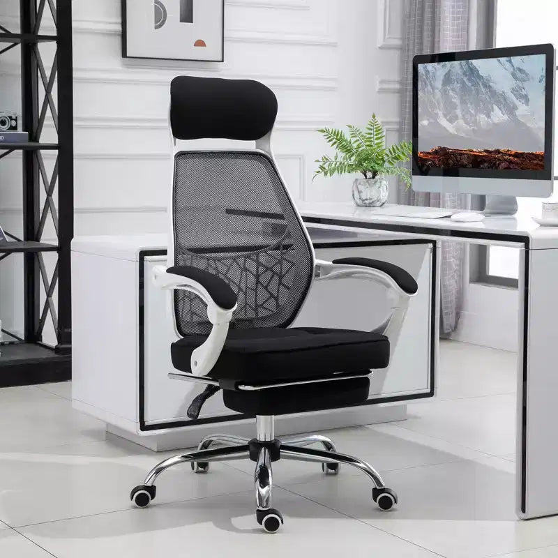 Vinsetto Chaise de bureau ergonomique à dossier haut en maille, inclinable, pivotante, avec repose-pieds rétractable, appui-tête et accoudoirs rembourrés