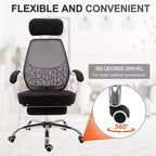 Vinsetto Chaise de bureau ergonomique à dossier haut en maille, inclinable, pivotante, avec repose-pieds rétractable, appui-tête et accoudoirs rembourrés