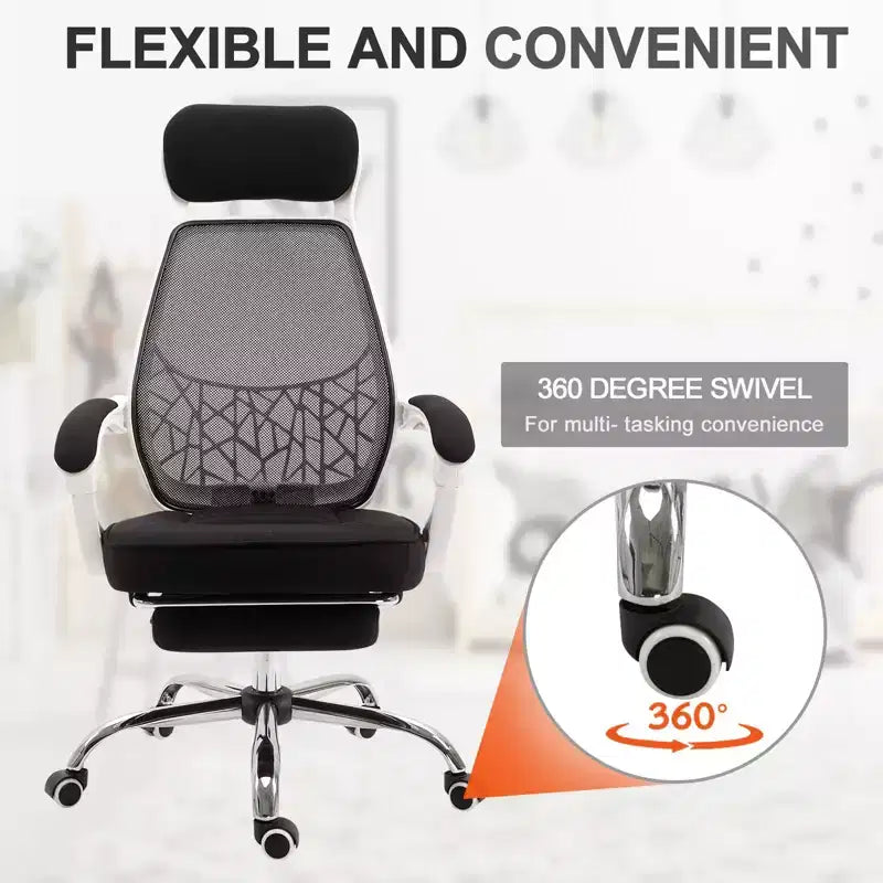 Vinsetto Chaise de bureau ergonomique à dossier haut en maille, inclinable, pivotante, avec repose-pieds rétractable, appui-tête et accoudoirs rembourrés