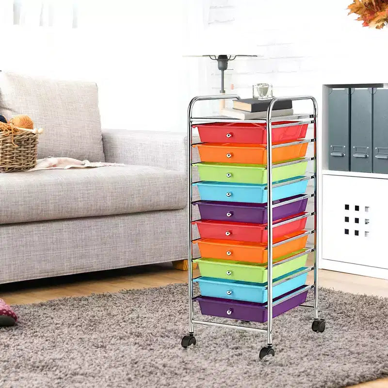 Costway Chariot de rangement à 10 tiroirs, Organiseur de scrapbooking, bureau, école, Multicolore