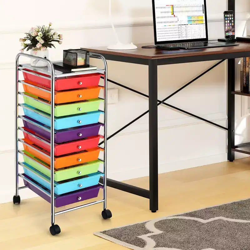 Costway Chariot de rangement à 10 tiroirs, Organiseur de scrapbooking, bureau, école, Multicolore
