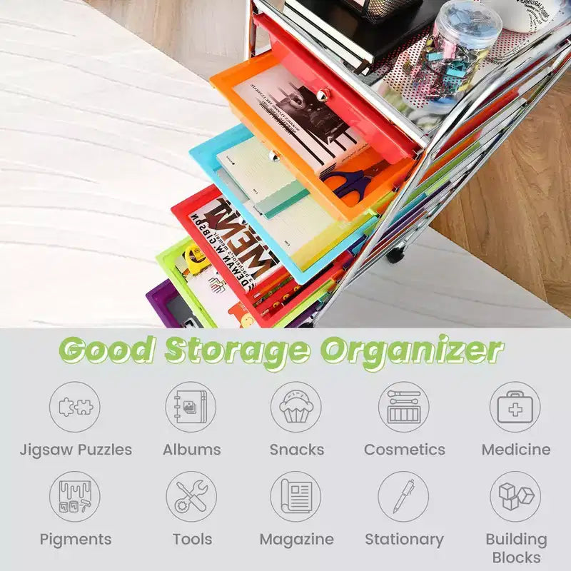 Costway Chariot de rangement à 10 tiroirs, Organiseur de scrapbooking, bureau, école, Multicolore