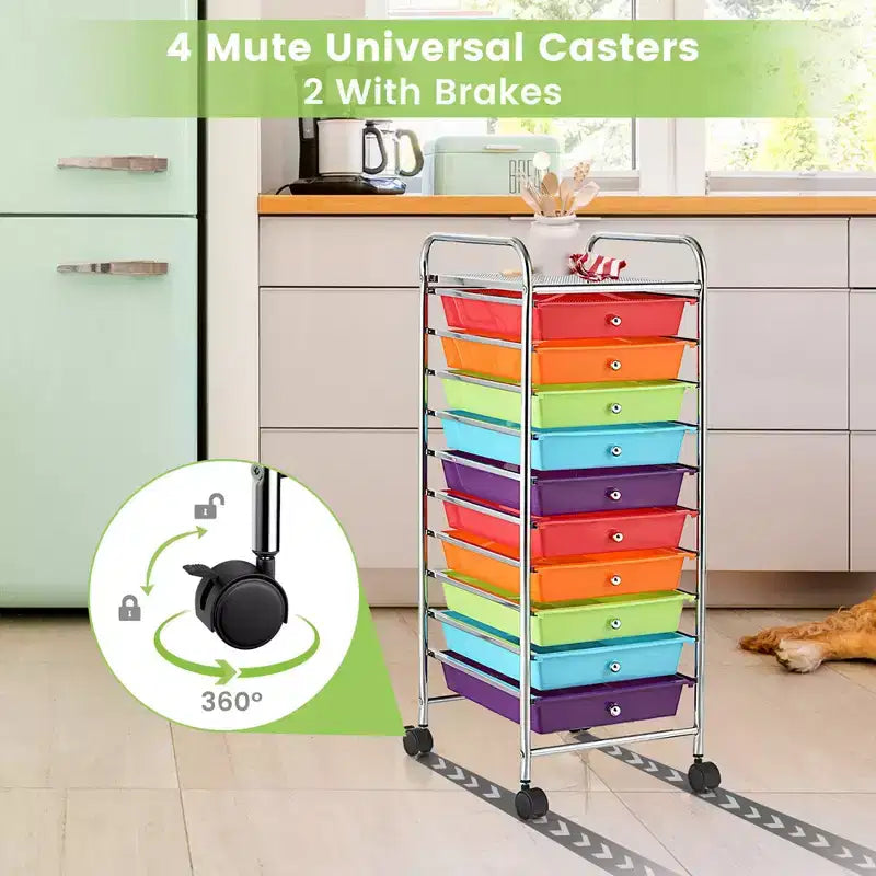 Costway Chariot de rangement à 10 tiroirs, Organiseur de scrapbooking, bureau, école, Multicolore