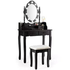Costway Makeup Vanity Dressing Table Set w/10 Dimmable Bulbs Cushioned Stool