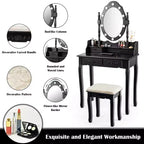 Coiffeuse de maquillage Costway avec 10 ampoules à intensité variable et tabouret rembourré