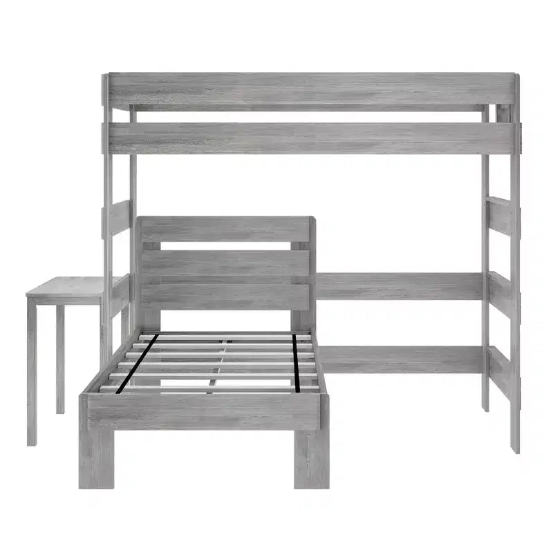 Lit superposé en L Max & Lily Farmhouse, double sur double, avec bureau