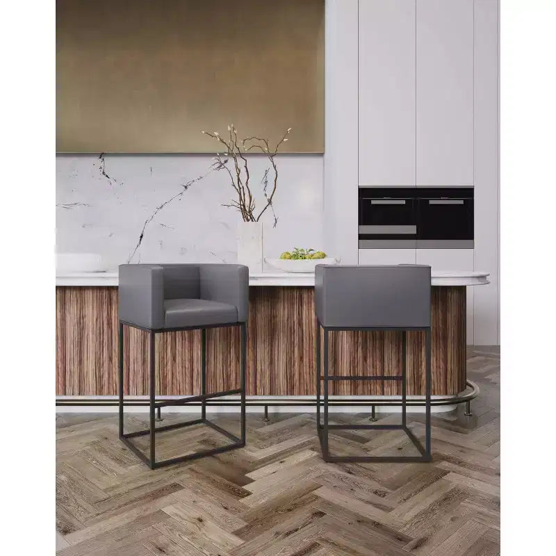 Lot de 3 tabourets de bar rembourrés Embassy en métal - Manhattan Comfort