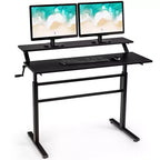 Costway Bureau Debout Réglable par Manivelle, Poste de Travail Assis-Debout avec Étagère Moniteur, Marron/Noir